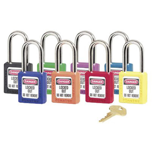 Master Lock 410BLU Safety Series 410 Blue Xenoy Body Safety Padlock: 1 1/2\" Shackle